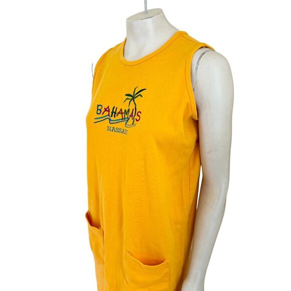 VTG CONTINENTAL IMPORTS Nassau Bahamas Embroidered Tank Dress in Yellow SZ M - Picture 4 of 11